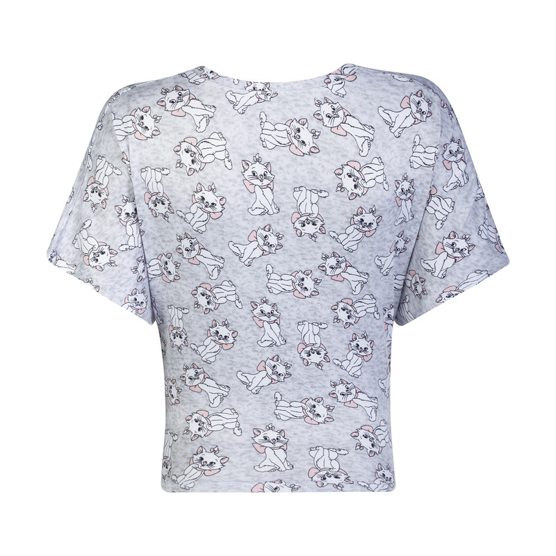 ست کراپ تی شرت و شلوارک زنانه افراتین مدل گربه کد 6584 رنگ طوسی