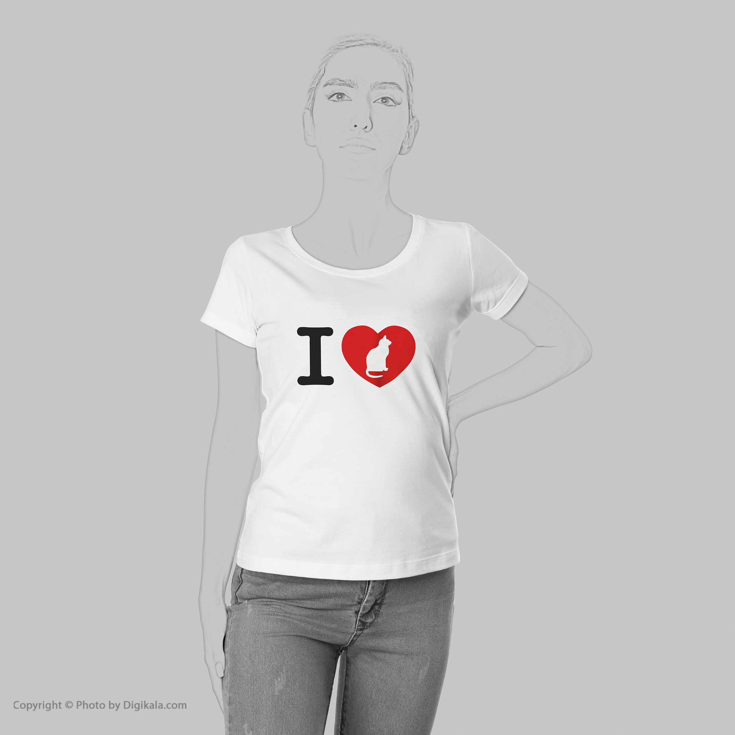 تی شرت زنانه به رسم طرح عشق گربه کد 5501 -  - 6