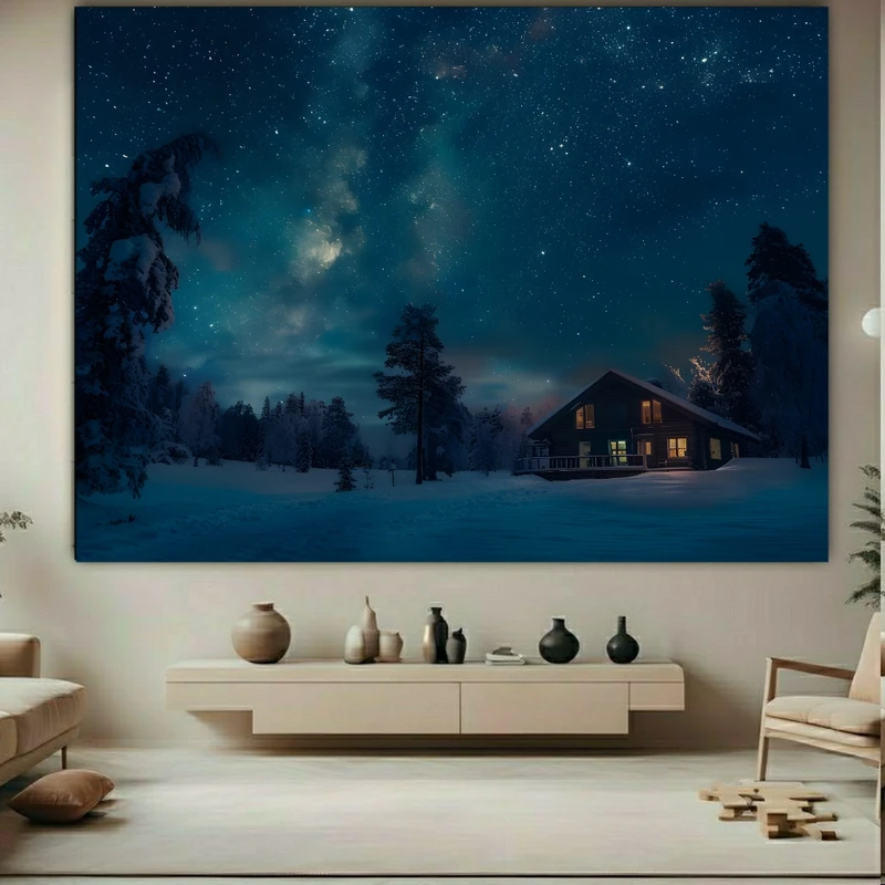 پوستر طرح مخمل تک کلبه مدل شب برفی کد FP105190