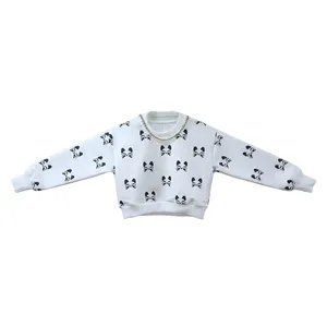 بلوز آستین بلند یقه گرد دخترانه مدل کراپ طرح موش کد 0025