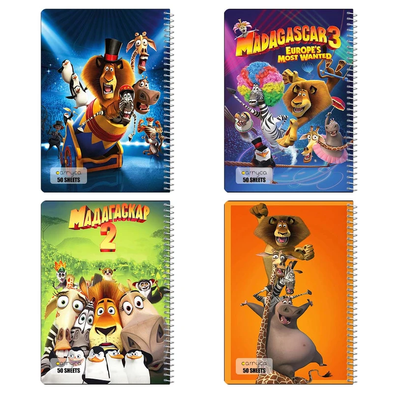 دفتر نقاشي 50 برگ کارنيکا طرح ماداگاسکار Madagascar کد 63026 مجموعه 4 عددی