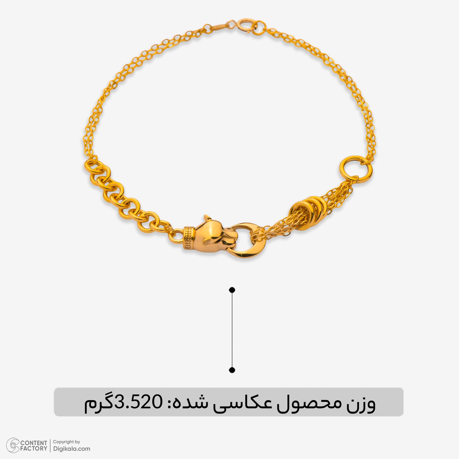 دستبند زنجیری طلا کم اجرت 18 عیار زنانه نگین مدل 135 -  - 2