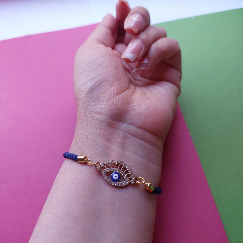 دستبند زنانه مدل آسانسوری طرح چشم نظر کد HC312