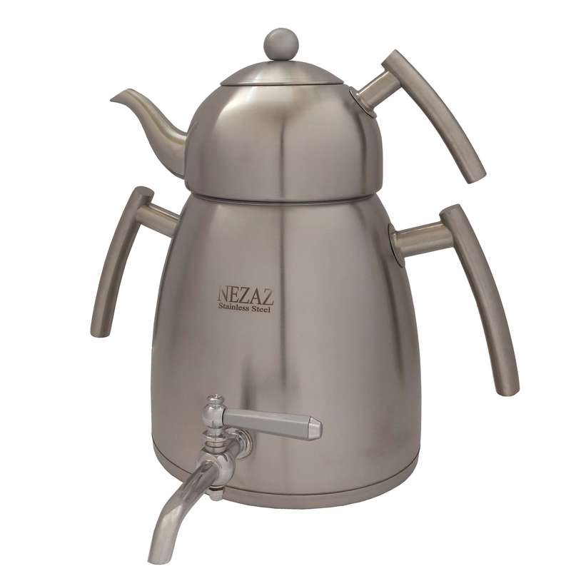 ست کتری و قوری نزاز مدل هرمی تمام استیل