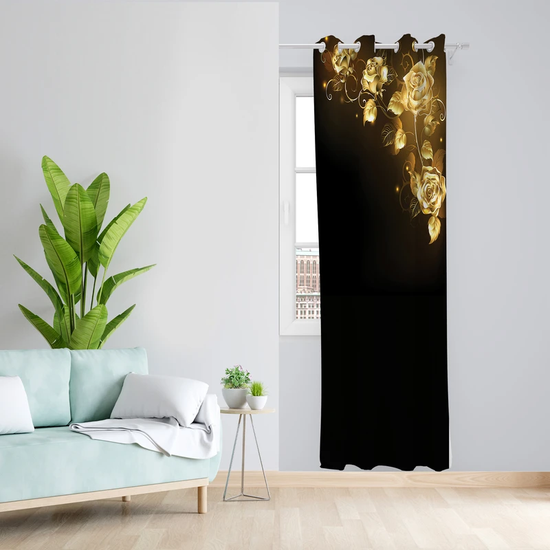 پرده طرح گل رز مدل مخمل پانچی کد L 534 Z سایز 140x200 سانتی متر