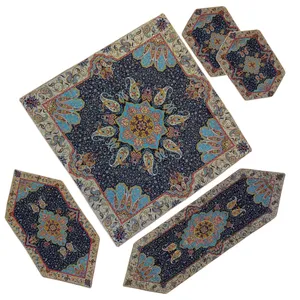 ست 5 تکه رومیزی ترمه کیمیا گوهر مدل گوهر کد KGTER2