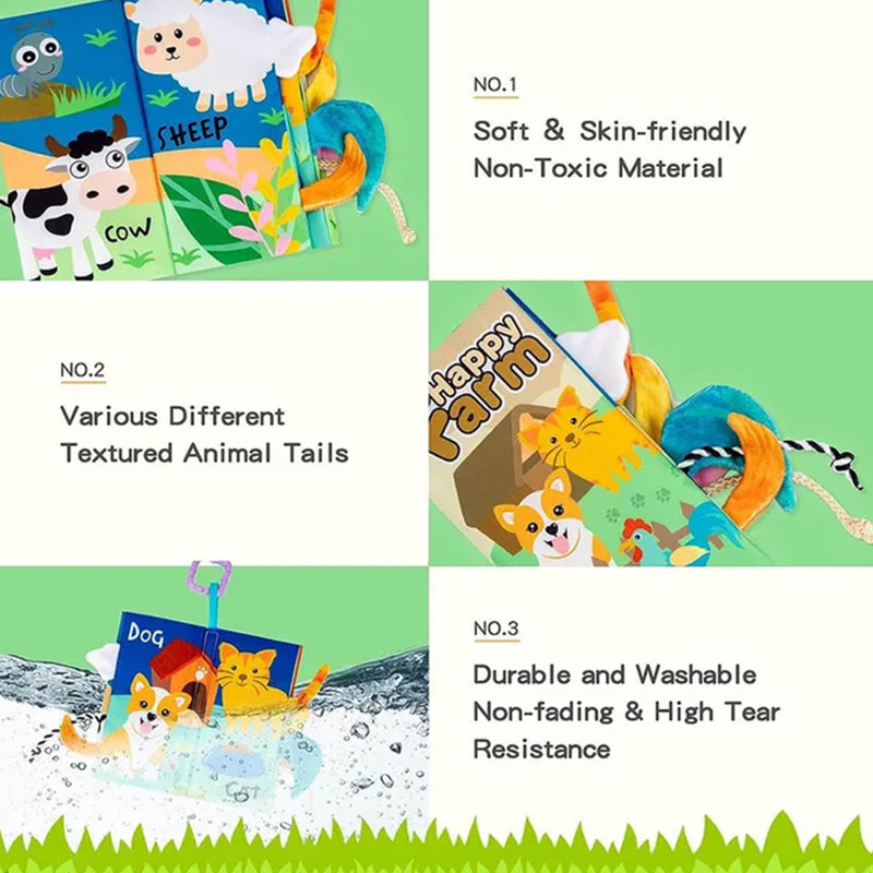 بازی آموزشی سمید مدل کتاب پارچه ای دست ورزی دم دار طرح مزرعه حیوانات اهلی