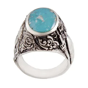 انگشتر نقره مردانه بازرگانی میلادی مدل سنگ فیروزه طبیعی نیشابور رکاب  AM_1838