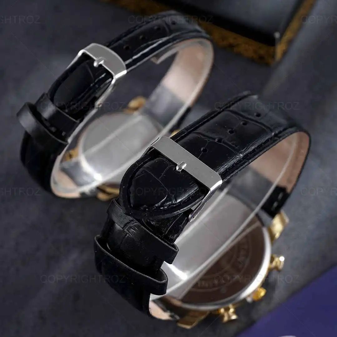 ست ساعت مچی عقربه ای زنانه و مردانه مدل تک موتور ساده چرمی 010 -  - 7