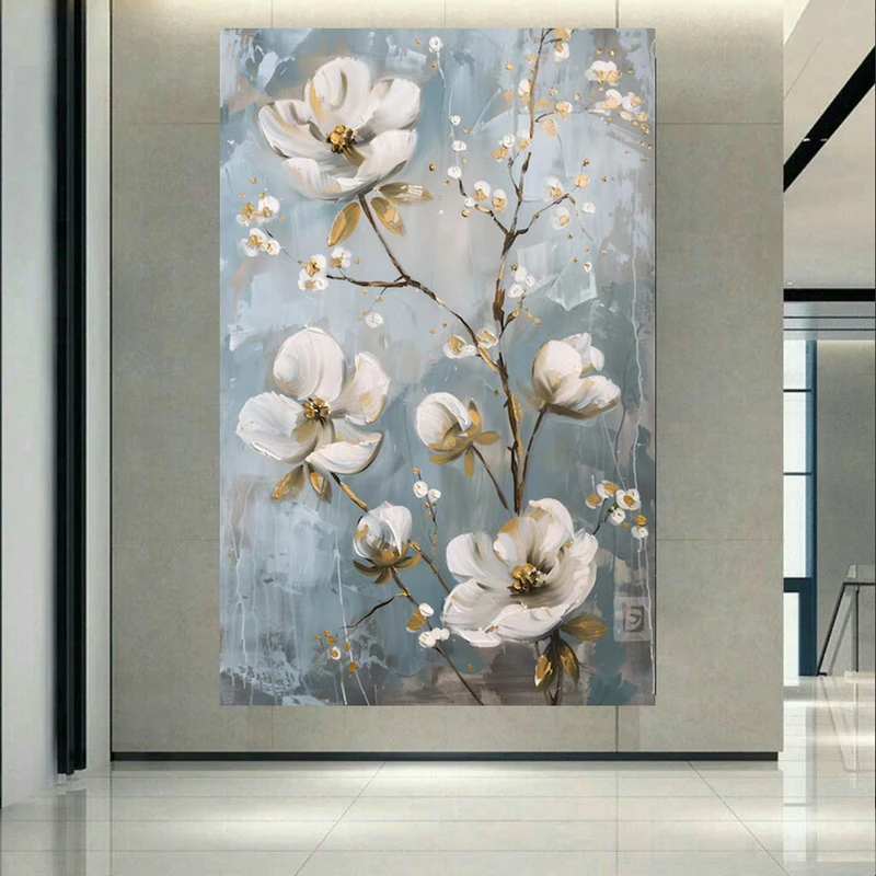 تابلو بوم طرح مخمل گل سفید مدل بهاری کدAR305275