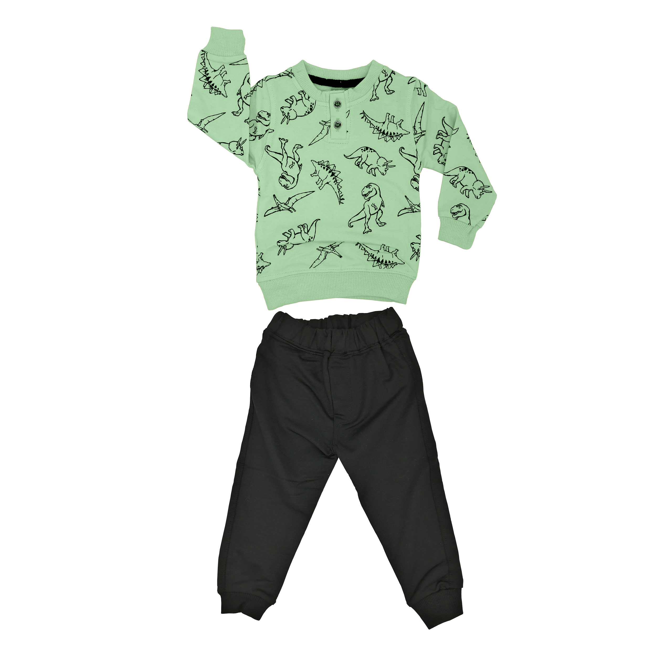 ست تی شرت و شلوار پسرانه مدل دایناسور کد G1  رنگ سبز
