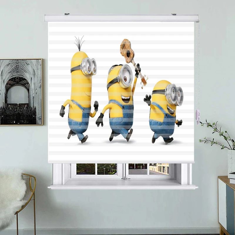 پرده زبرا زیو مدل مینیون ها k3110 سایز 150x150 سانتی متر