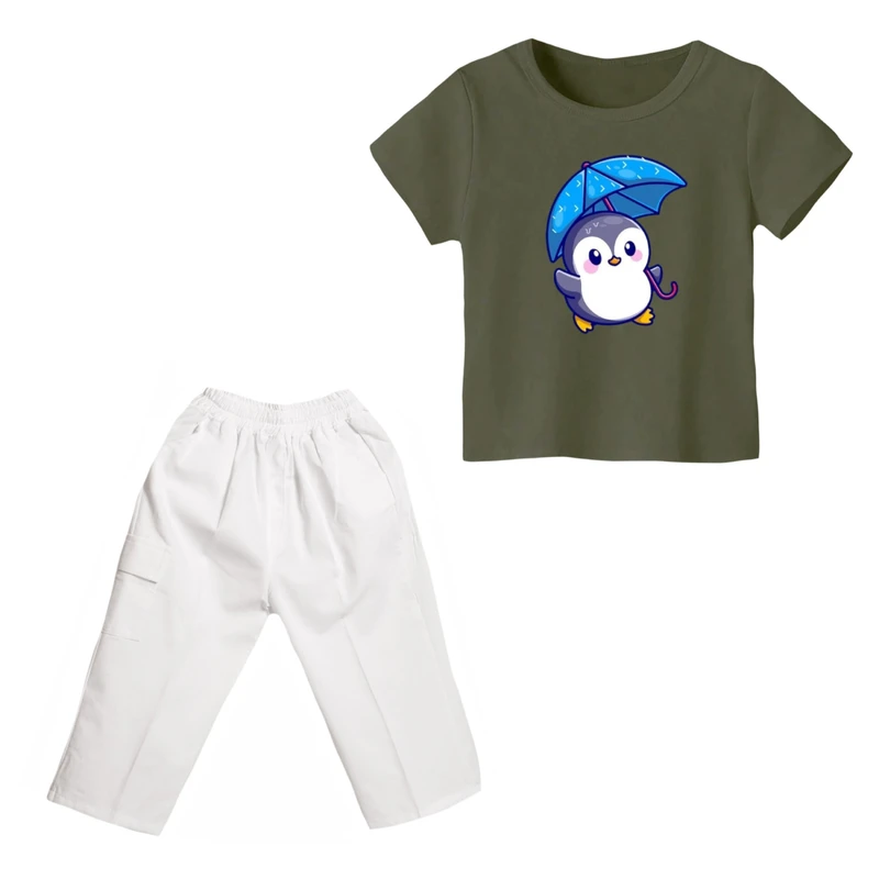 ست تی شرت و شلوارک پسرانه مدل پنگوئن کد 5