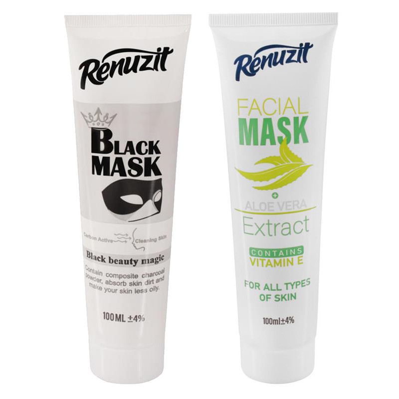  ماسک صورت رینو زیت مدل Black Mask حجم 100 میلی لیتر به همراه ماسک صورت مدل آلوئه ورا حجم 100 میلی لیتر