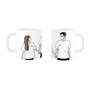 ماگ پادآفرین طرح فانتزی مدل ست عاشقانه پسر و دختر قلب کد 017 مجموعه دو عددی