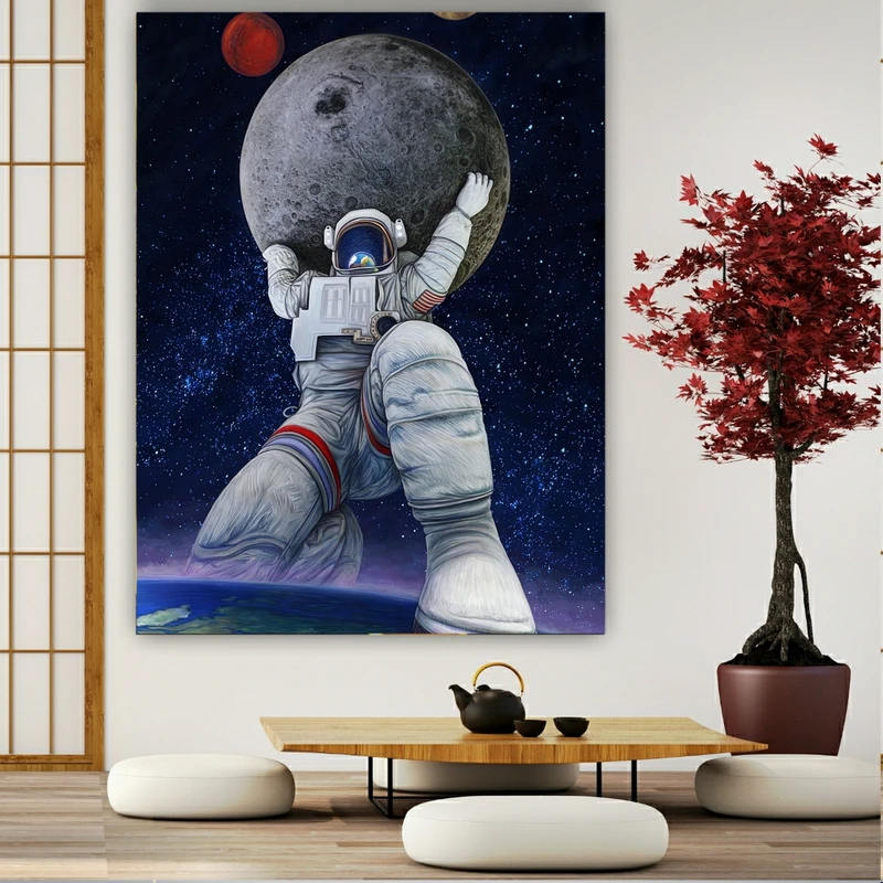 پوستر طرح مخمل فضانورد ماه در دست کد BK22982