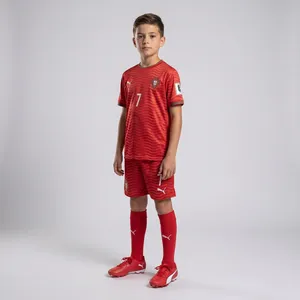 ست تی‌شرت و شلوارک ورزشی پسرانه مدل تیم ملی پرتغال طرح رونالدو جام جهانی 2026