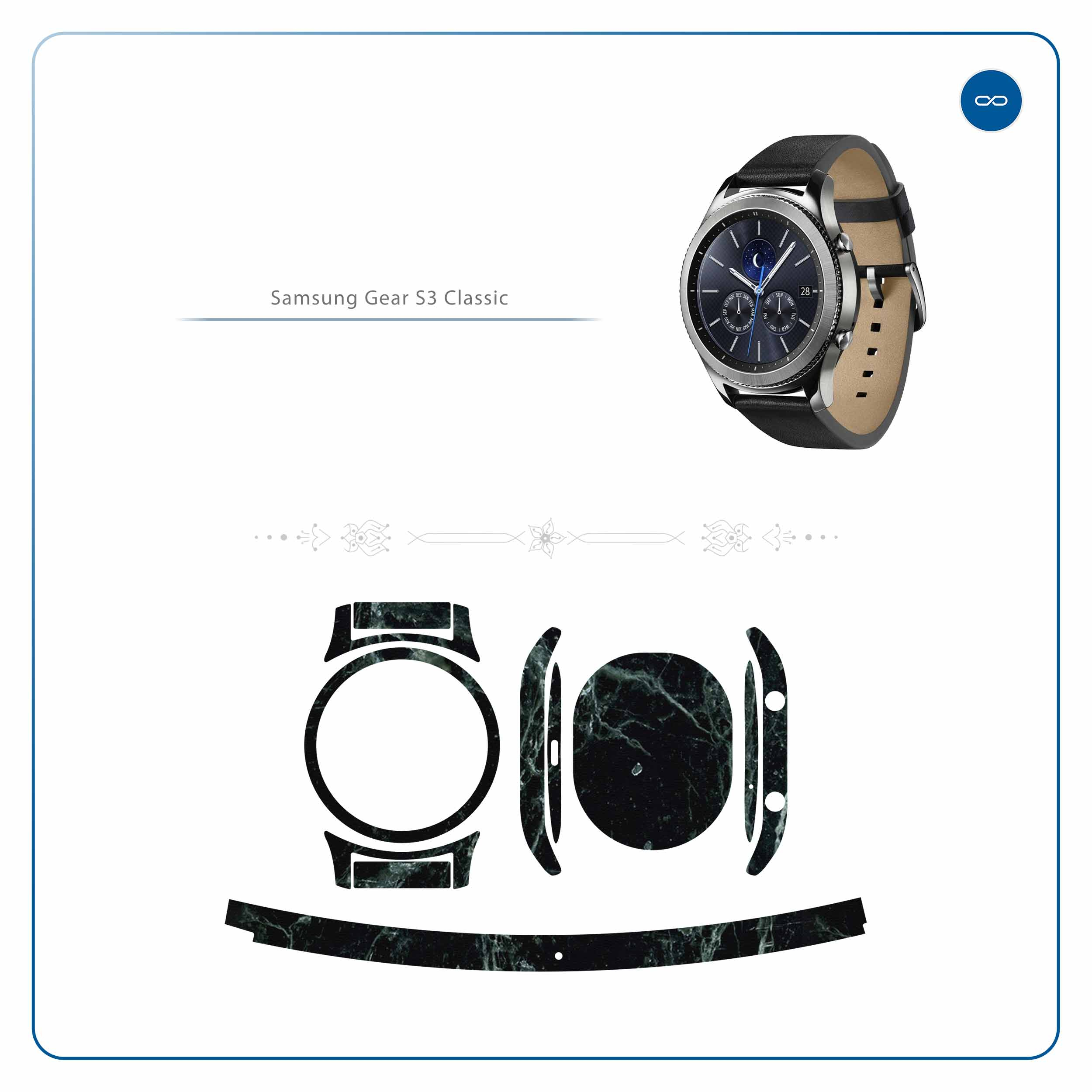 برچسب ماهوت طرح Graphite-Green-Marble مناسب برای ساعت هوشمند سامسونگ Galaxy Gear S3 Classic