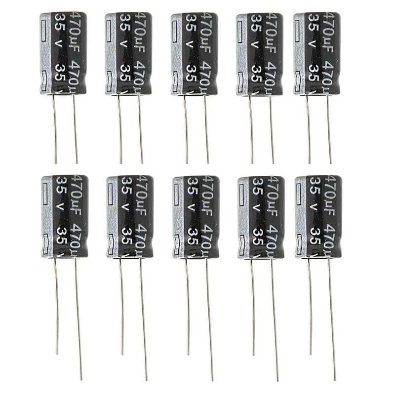 خازن الکترولیتی 470 میکروفاراد 35 ولت مدل YADIKE0210CE470u35VDN10 بسته 10 عددی