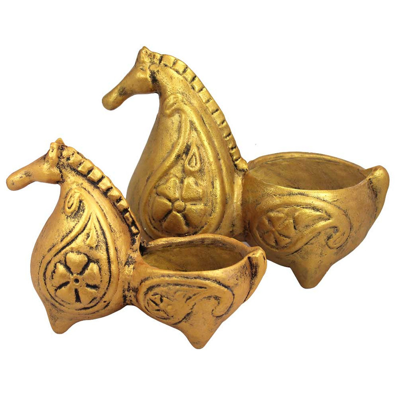 شمعدان سفالی دست نگار طرح اسب کد 05-20 مجموعه دو عددی