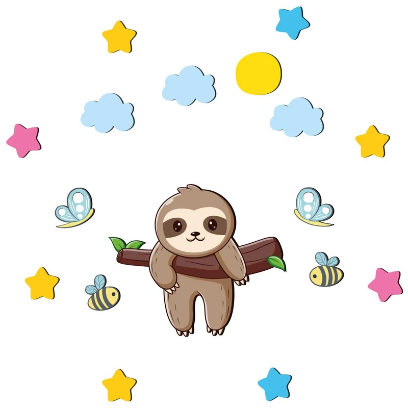 استیکر چوبی کودک باروچین مدل تنبل سه پنجه کد 6015 مجموعه 17 عددی