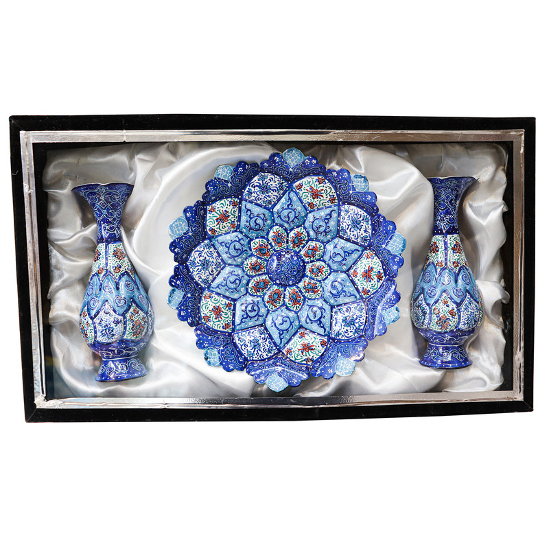 ست 3 تکه گلدان و بشقاب میناکاری مدل هدیه کد Gift152015