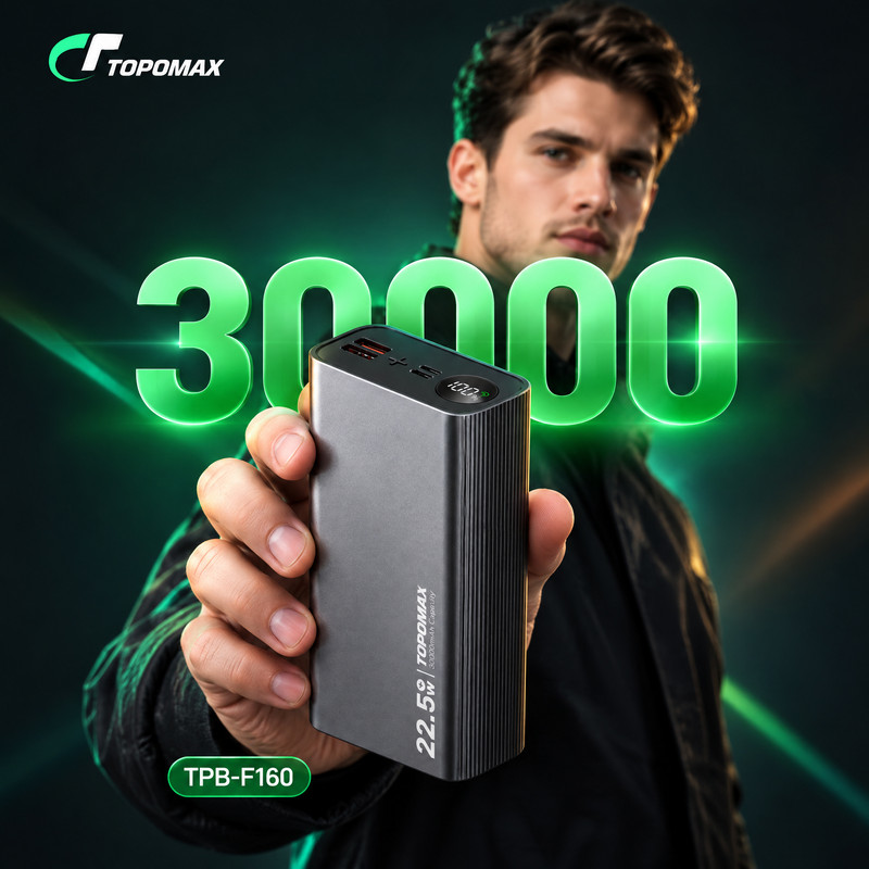 پاوربانک 22.5 وات توپومکس مدل F160 ظرفیت 30000 میلی آمپر ساعت به همراه کابل USB-C