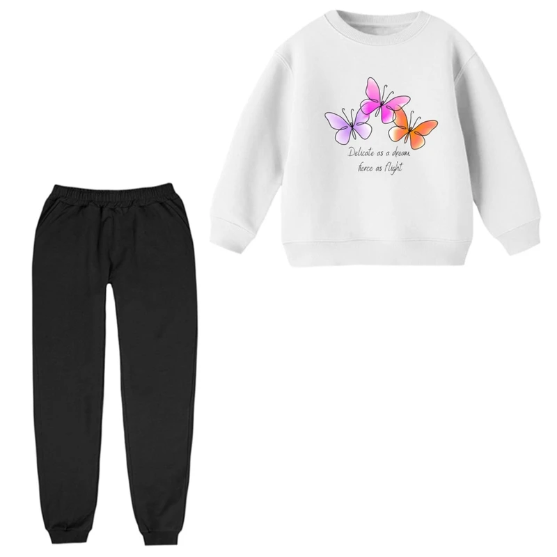 ست سویشرت و شلوار راحتی بچگانه مدل پروانه های رنگی 