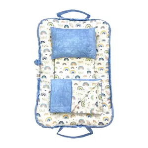 تشک خواب نوزاد مدل مسافرتی طرح رنگین کمان مجموعه 3 عددی