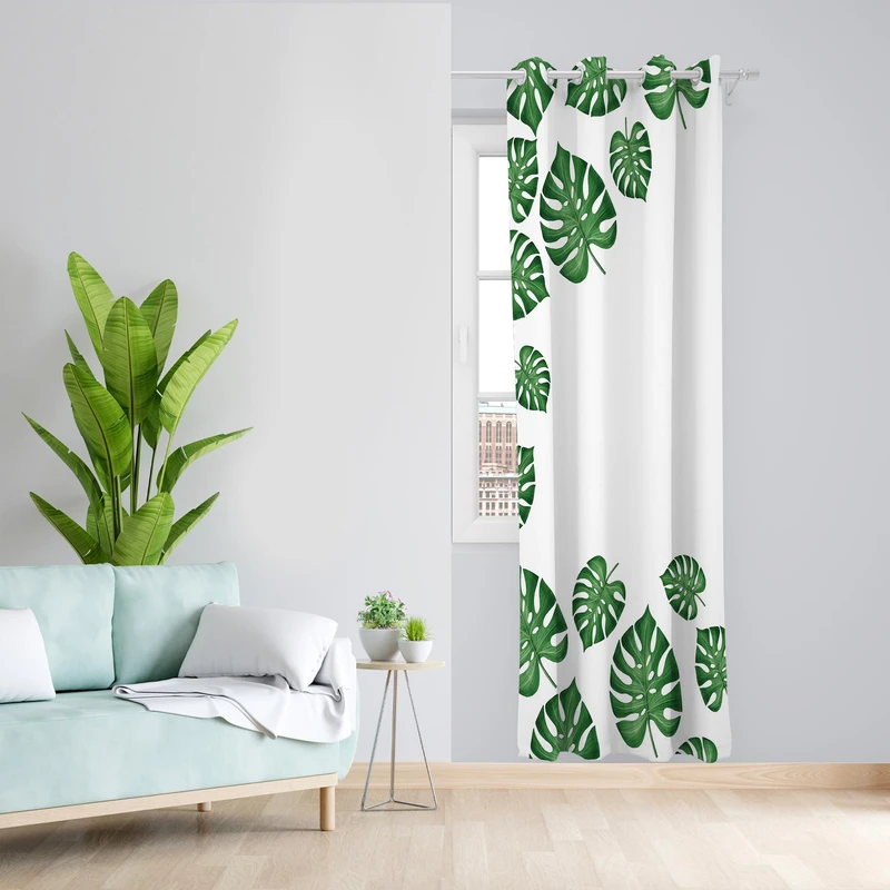 پرده طرح برگ انجیری مدل مخمل پانچی کد 1175 سایز 140x200 سانتی متر