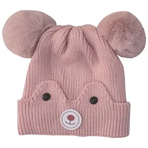 کلاه بافتنی بچگانه مدل خرس کوچولو رنگ صورتی