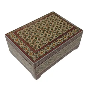 جعبه جواهرات خاتم کاری چوبی طرح داخل جیر مدل K132