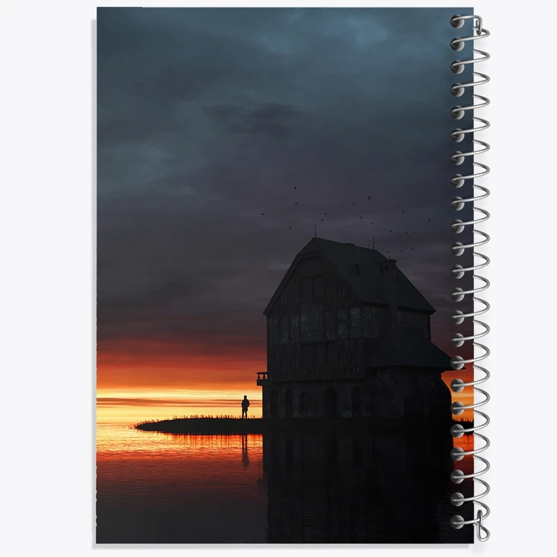 دفتر مشق 50 برگ خندالو طرح کلبه و غروب کد F518