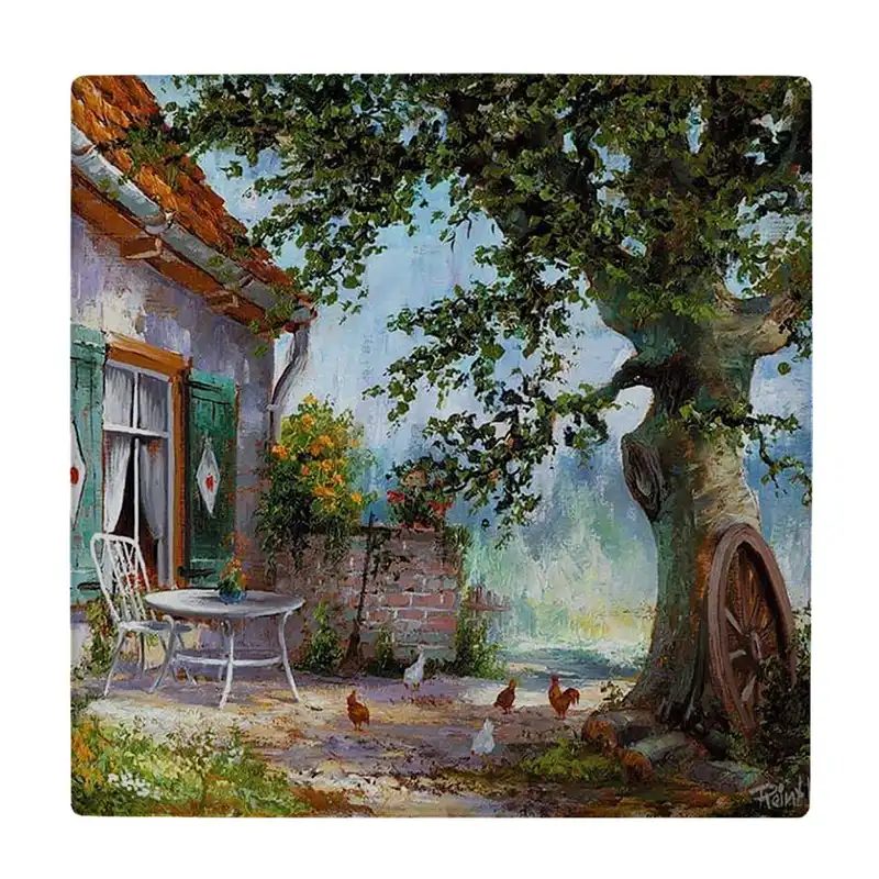کاشی کارنیلا طرح نقاشی منظره روستایی کد wkk1358