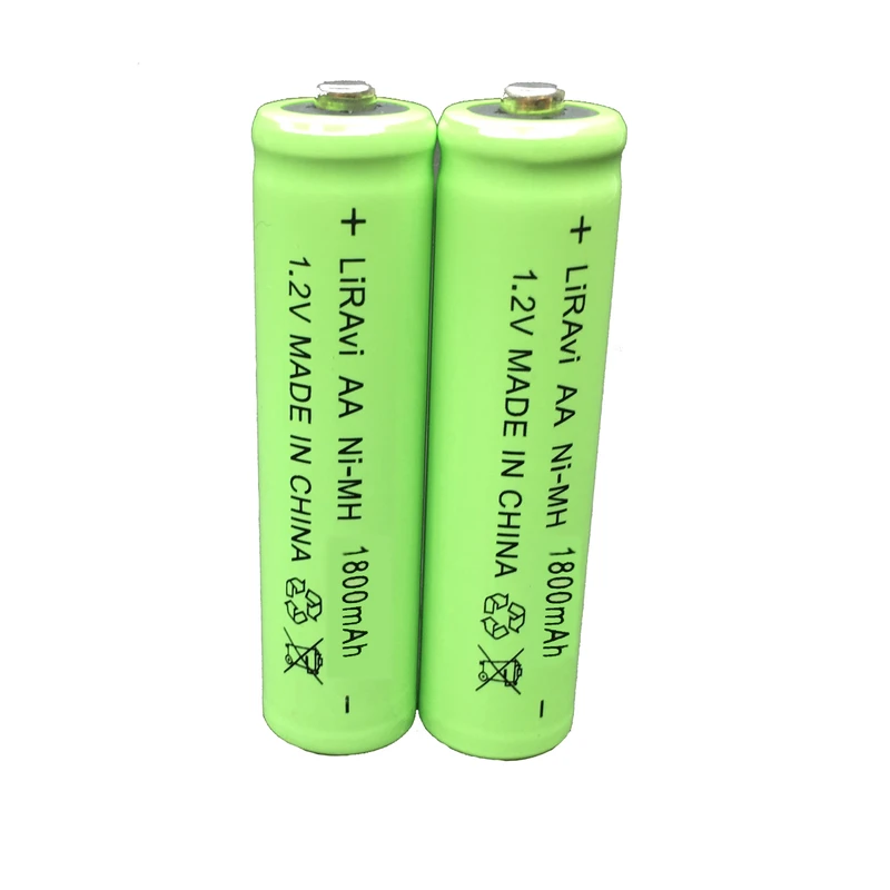 باتری نیم قلمی قابل شارژ لیراوی مدل AA-ni-mh کد 1.2v ظرفیت 1800 میلی آمپر ساعت بسته ۲ عددی