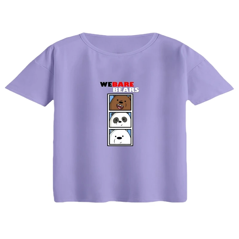 کراپ تی‌شرت آستین کوتاه زنانه مدل سه خرس خندان