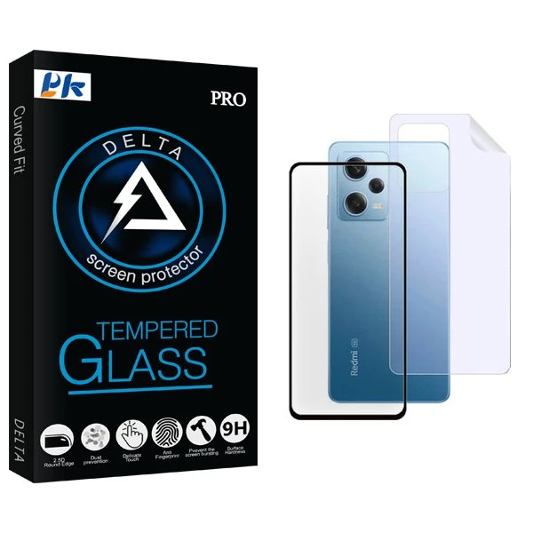 محافظ صفحه نمایش شیشه ای پی کی مدل Delta مناسب برای گوشی موبایل شیائومی Redmi Note 12 Pro  به همراه محافظ پشت گوشی