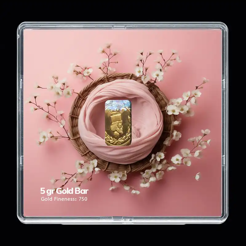 شمش طلا 18 عیار مدوپد مدل سبد و گل کد SG-10264