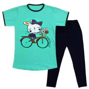 ست تی شرت و لگینگ دخترانه مدل دوچرخه رنگ سبز