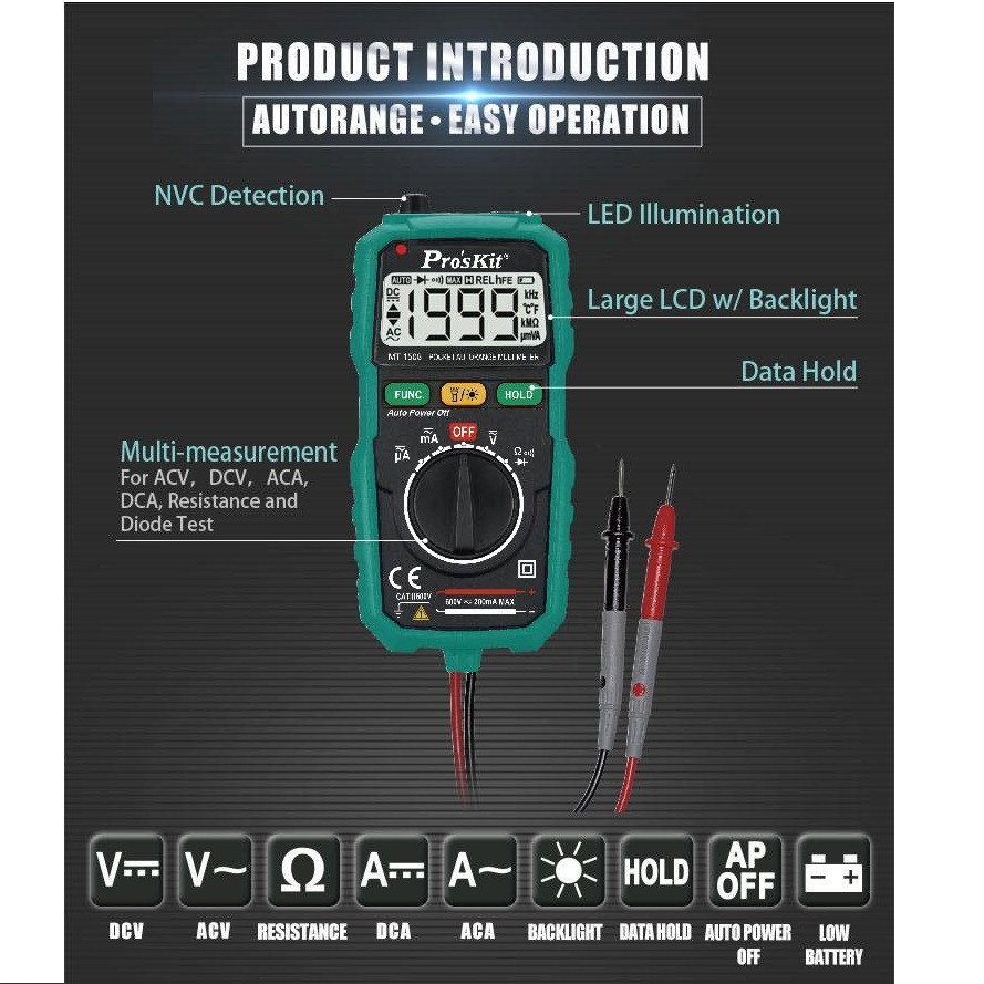 مولتی متر دیجیتال پروسکیت مدل MT-1508 مولتی متر دیجیتال پروسکیت مدل MT-1508