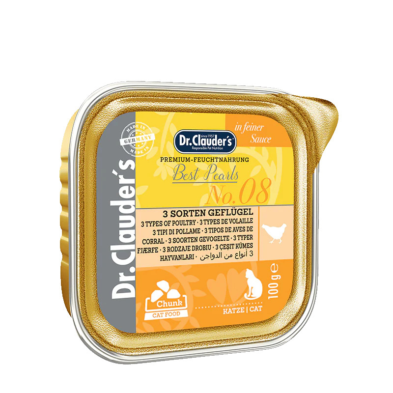 کنسرو غذای گربه بالغ دکتر کلادر مدل چانک طعم مرغ، بوقلمون وزن 100 گرم