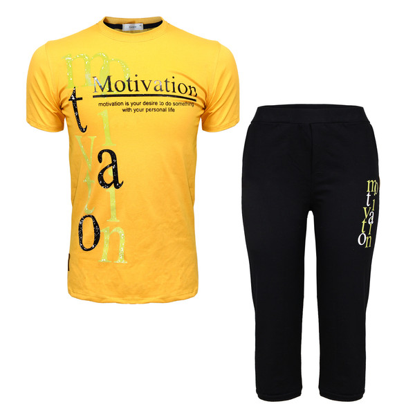 ست تی شرت و شلوارک پسرانه مدل Motiv رنگ زرد