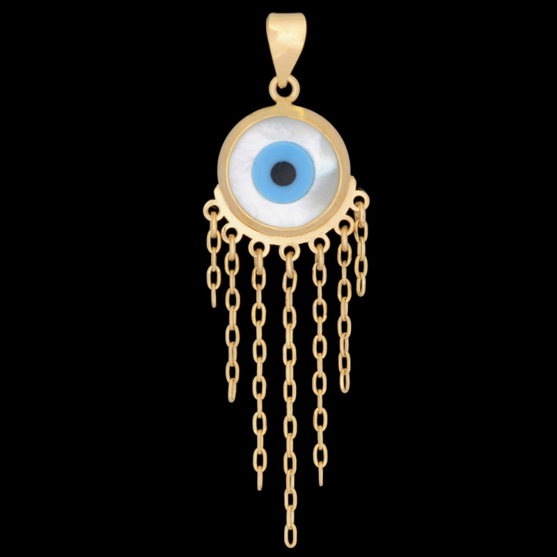 آویز گردنبند طلا 18 عیار زنانه طلای مستجابی مدل چشم زنجیری کد 106