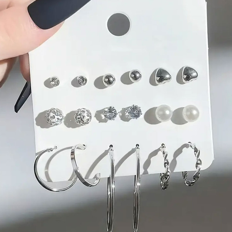 گوشواره میخی زنانه کد se9001 مجموعه 9 عددی