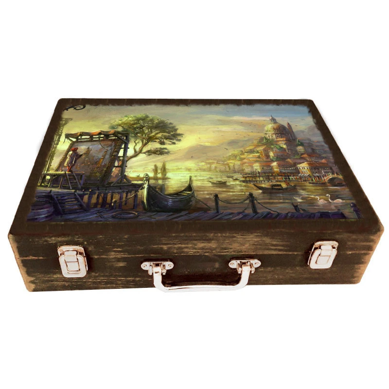 جعبه هدیه چوبی مدل چمدان طرح پاریس رویایی کد WSL612