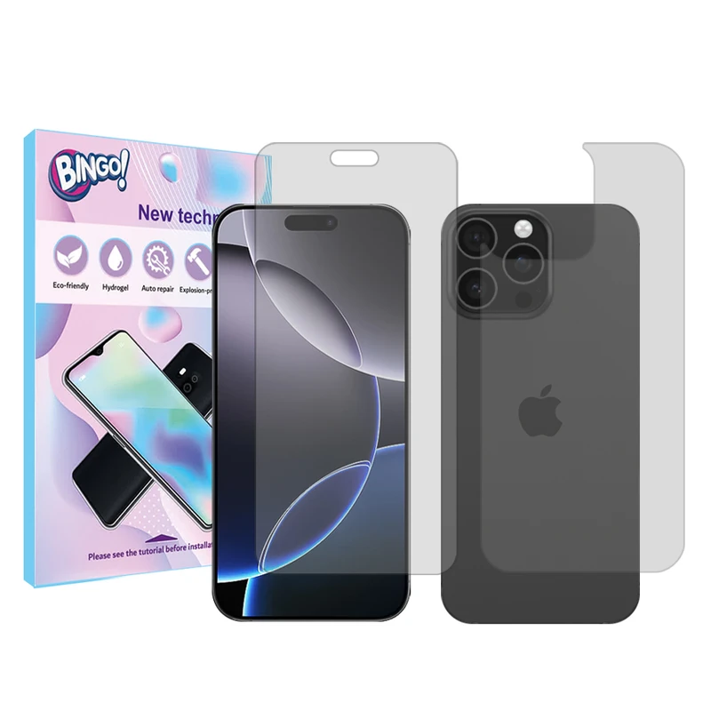 محافظ صفحه نمایش شفاف بینگو مناسب برای گوشی موبایل اپل iPhone 16 Pro به همراه محافظ پشت گوشی