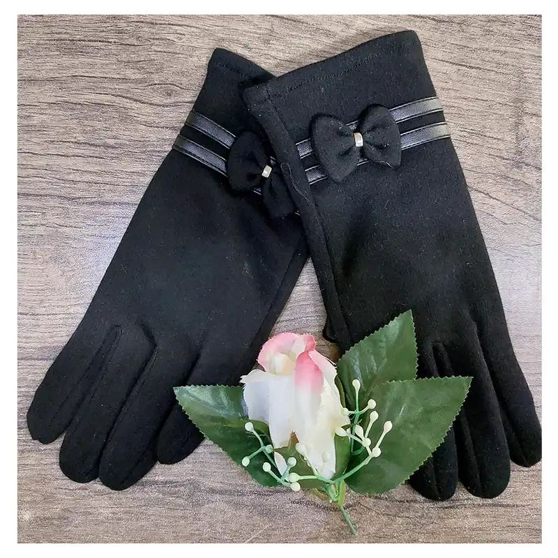 دستکش زنانه مدل دوخط پاپیون کد AS1436 رنگ مشکی