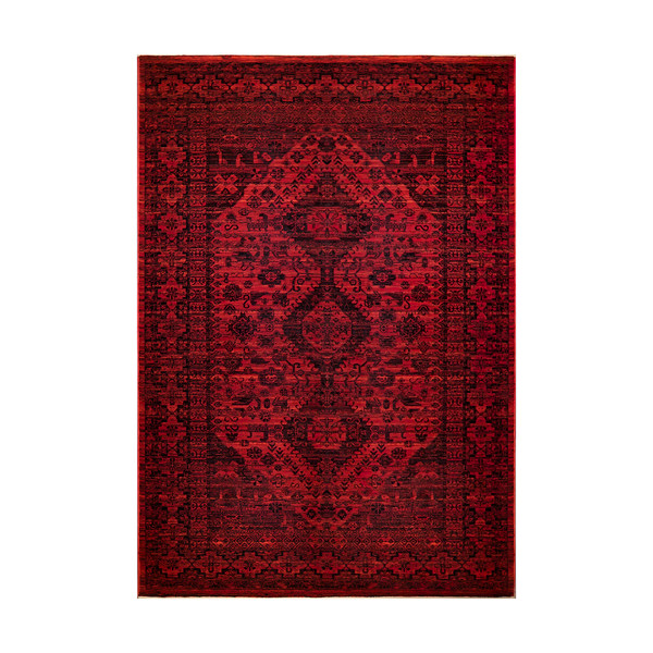 فرش ماشینی زانیس مدل فانتزی طرح وینتیج عشایر زمینه قرمز
