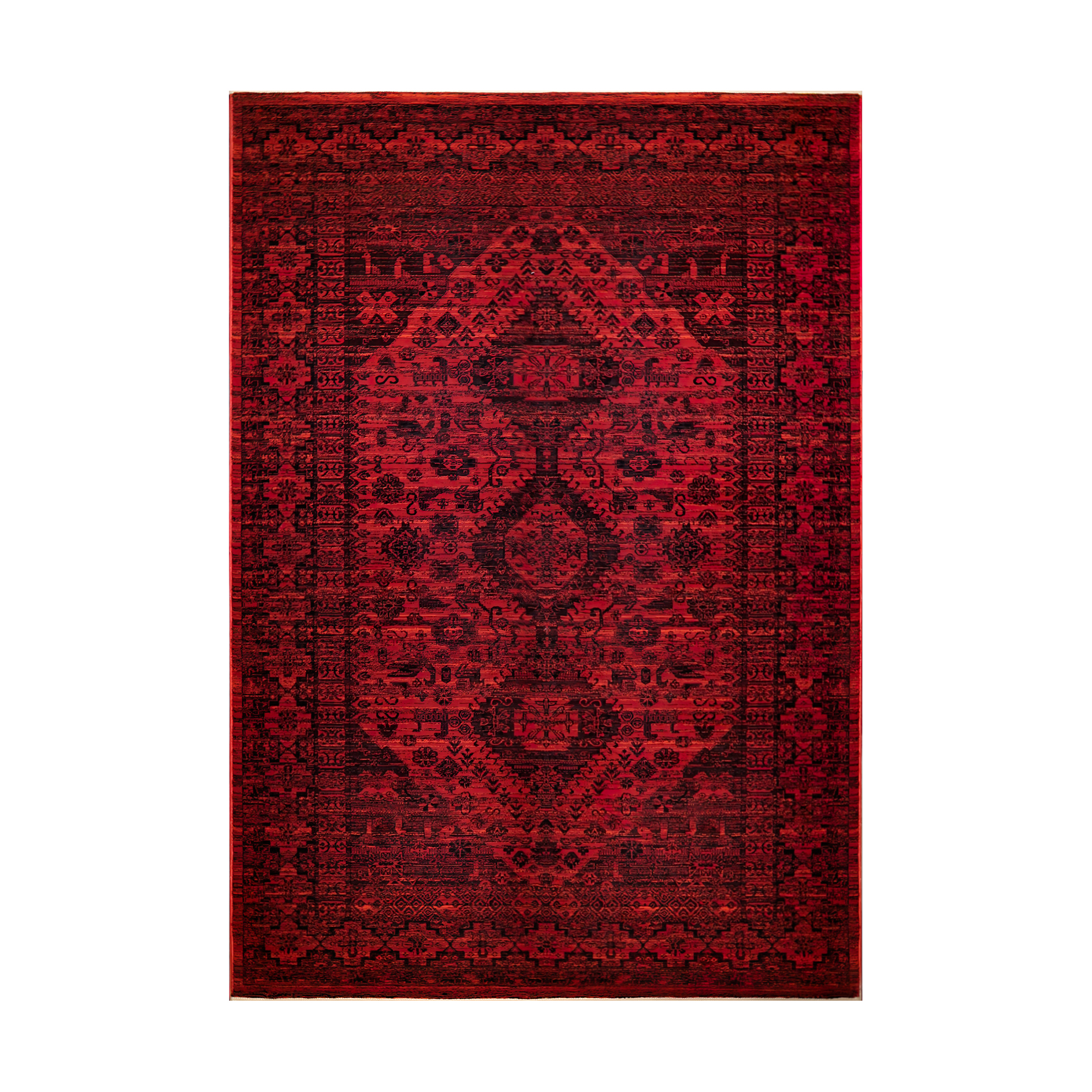 فرش ماشینی زانیس مدل فانتزی طرح وینتیج عشایر زمینه قرمز