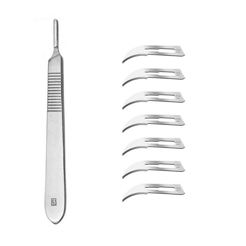 دسته تیغ جراحی مدل SRNAH3  به همراه تیغ استریل  مدل SRNAT12 مجموعه 8 عددی